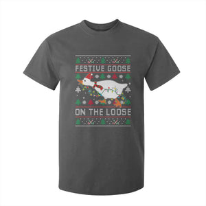 Funny Goose Ugly Christmas T Shirt For Kid Festive Goose On The Loose TS10 Dark Heather Print Your Wear