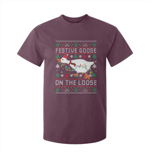 Funny Goose Ugly Christmas T Shirt For Kid Festive Goose On The Loose TS10 Maroon Print Your Wear