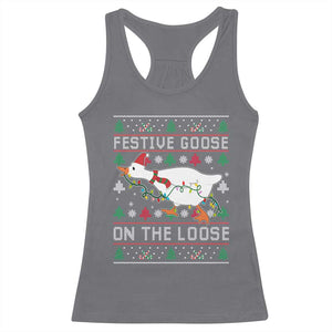 Funny Goose Ugly Christmas Racerback Tank Top Festive Goose On The Loose TS10 Charcoal Print Your Wear