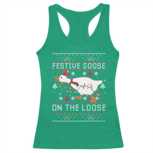 Funny Goose Ugly Christmas Racerback Tank Top Festive Goose On The Loose TS10 Irish Green Print Your Wear