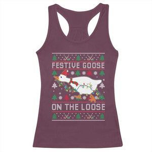 Funny Goose Ugly Christmas Racerback Tank Top Festive Goose On The Loose TS10 Maroon Print Your Wear