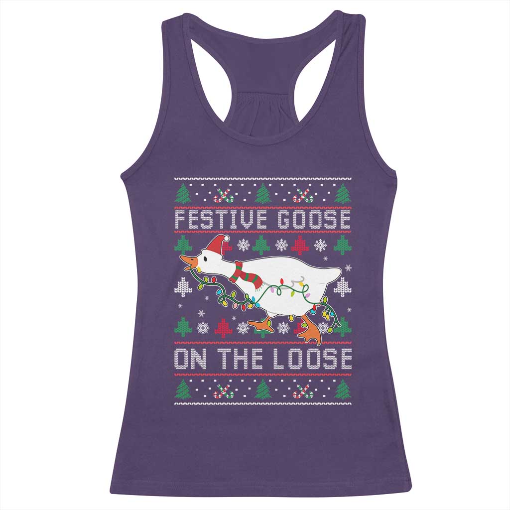 Funny Goose Ugly Christmas Racerback Tank Top Festive Goose On The Loose TS10 Purple Print Your Wear