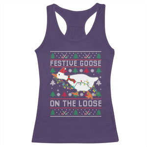 Funny Goose Ugly Christmas Racerback Tank Top Festive Goose On The Loose TS10 Purple Print Your Wear