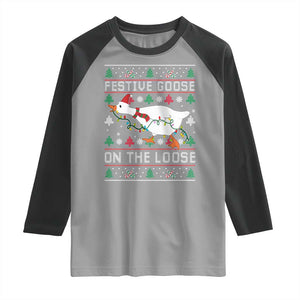 Funny Goose Ugly Christmas Raglan Shirt Festive Goose On The Loose TS10 Sport Gray Black Print Your Wear