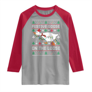 Funny Goose Ugly Christmas Raglan Shirt Festive Goose On The Loose TS10 Sport Gray Red Print Your Wear