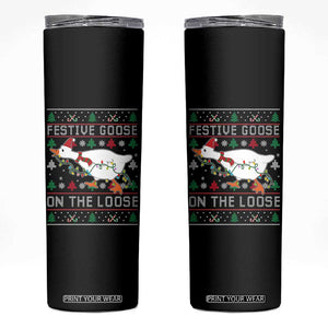 Funny Goose Ugly Christmas Skinny Tumbler Festive Goose On The Loose TS10 Black Print Your Wear