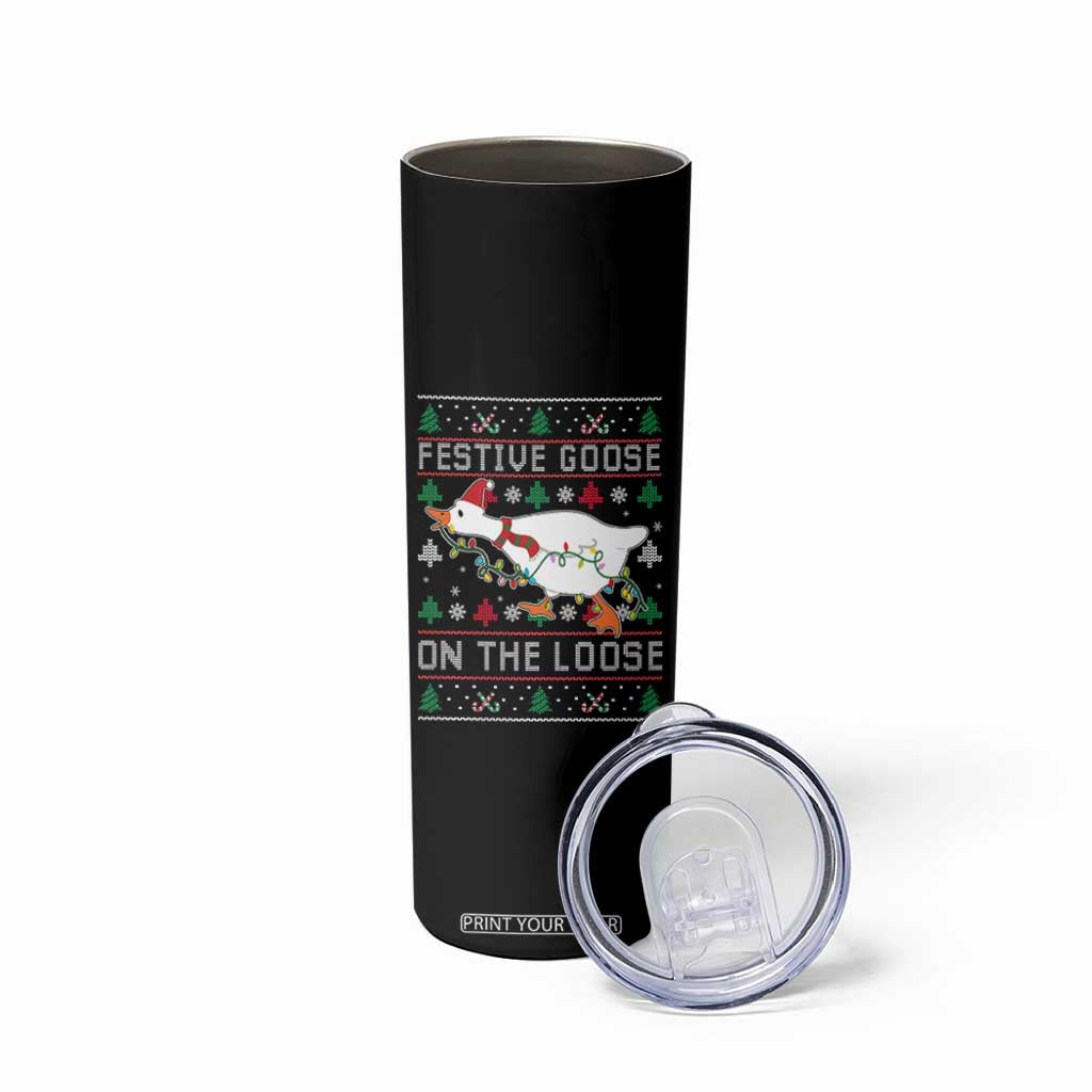 Funny Goose Ugly Christmas Skinny Tumbler Festive Goose On The Loose TS10 Print Your Wear