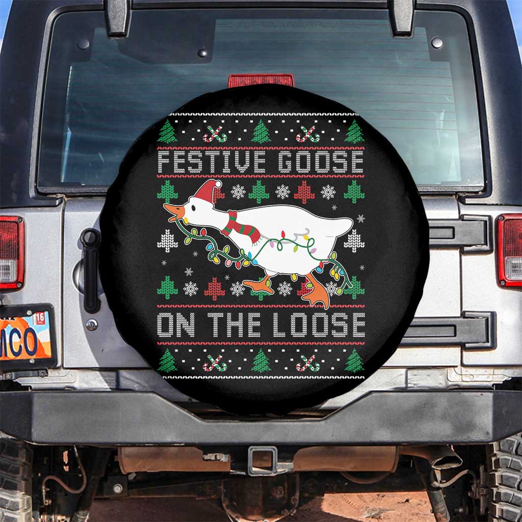 Funny Goose Ugly Christmas Spare Tire Cover Festive Goose On The Loose TS10 No hole Black Print Your Wear