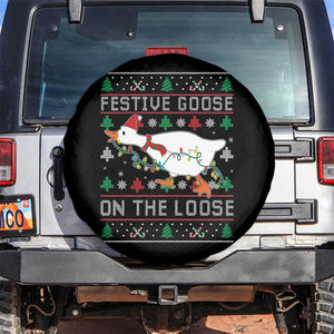 Funny Goose Ugly Christmas Spare Tire Cover Festive Goose On The Loose TS10 No hole Black Print Your Wear