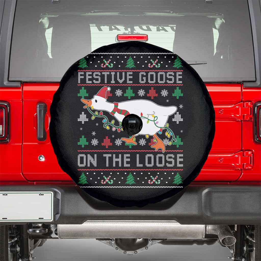 Funny Goose Ugly Christmas Spare Tire Cover Festive Goose On The Loose TS10 Black Print Your Wear
