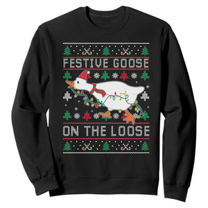 Funny Goose Ugly Christmas Sweatshirt Festive Goose On The Loose TS10 Black Print Your Wear