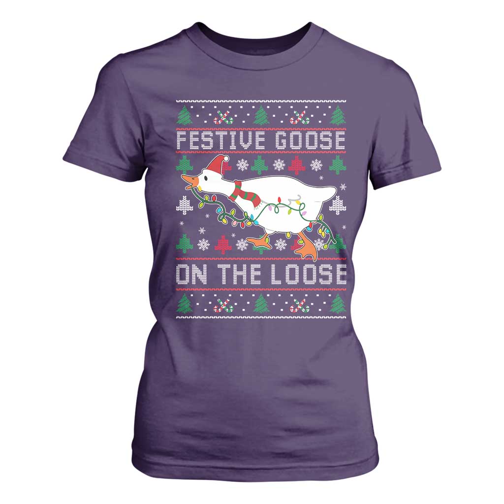 Funny Goose Ugly Christmas T Shirt For Women Festive Goose On The Loose TS10 Purple Print Your Wear