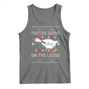 Funny Goose Ugly Christmas Tank Top Festive Goose On The Loose TS10 Black Heather Print Your Wear