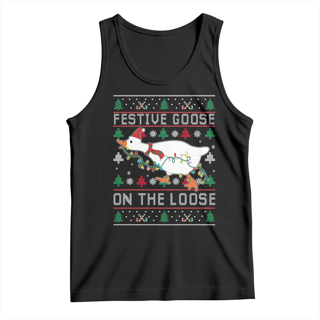 Funny Goose Ugly Christmas Tank Top Festive Goose On The Loose TS10 Black Print Your Wear
