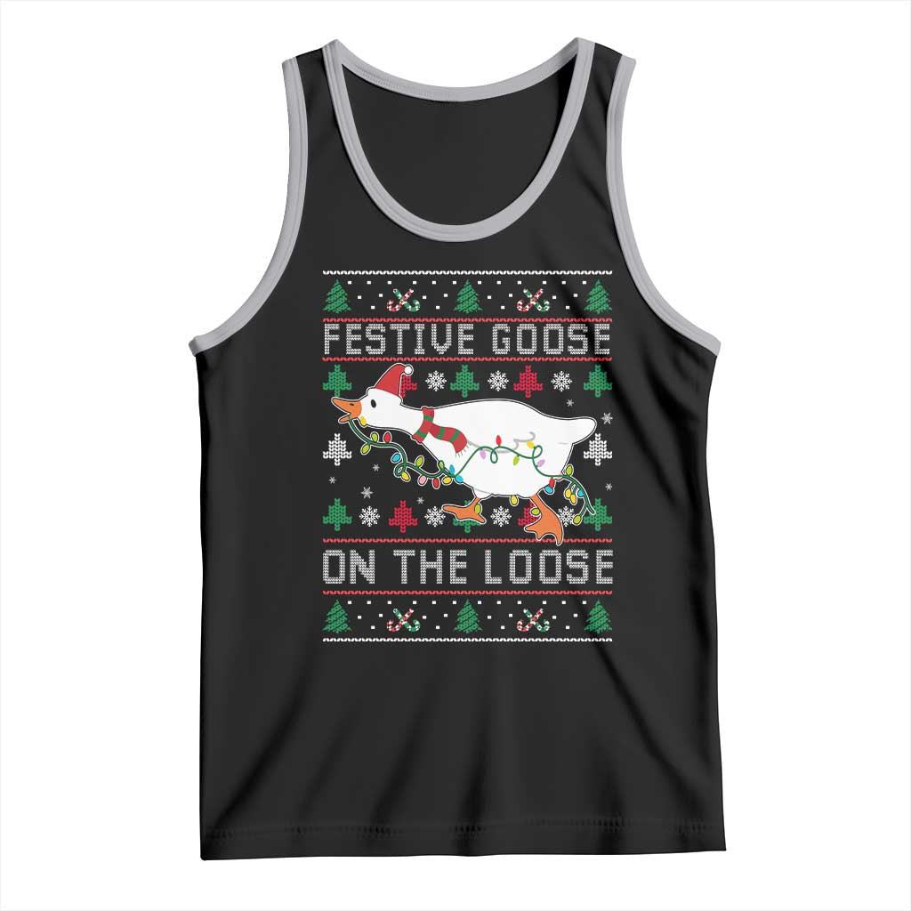 Funny Goose Ugly Christmas Tank Top Festive Goose On The Loose TS10 Black Athletic Heather Print Your Wear