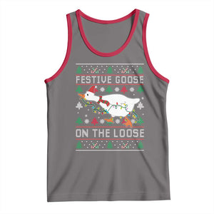 Funny Goose Ugly Christmas Tank Top Festive Goose On The Loose TS10 Deep Heather Red Print Your Wear