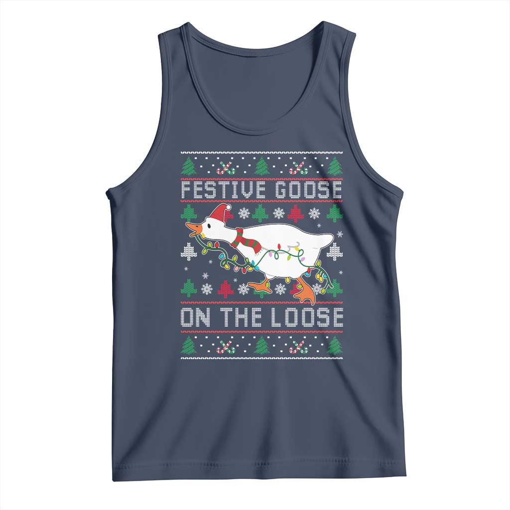 Funny Goose Ugly Christmas Tank Top Festive Goose On The Loose TS10 Navy Print Your Wear