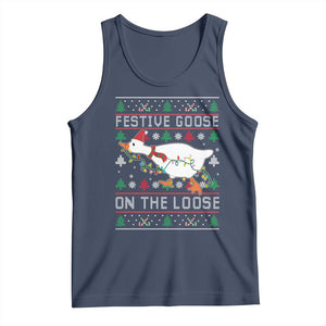 Funny Goose Ugly Christmas Tank Top Festive Goose On The Loose TS10 Navy Print Your Wear