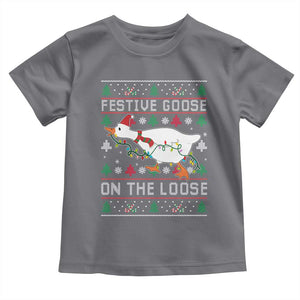 Funny Goose Ugly Christmas Toddler T Shirt Festive Goose On The Loose TS10 Charcoal Print Your Wear