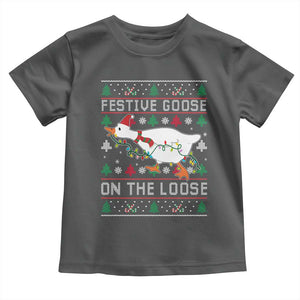 Funny Goose Ugly Christmas Toddler T Shirt Festive Goose On The Loose TS10 Dark Heather Print Your Wear