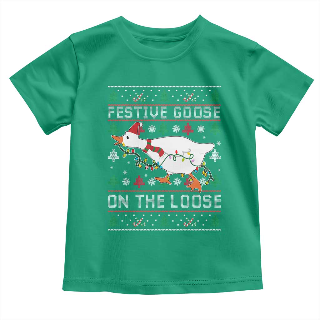 Funny Goose Ugly Christmas Toddler T Shirt Festive Goose On The Loose TS10 Irish Green Print Your Wear