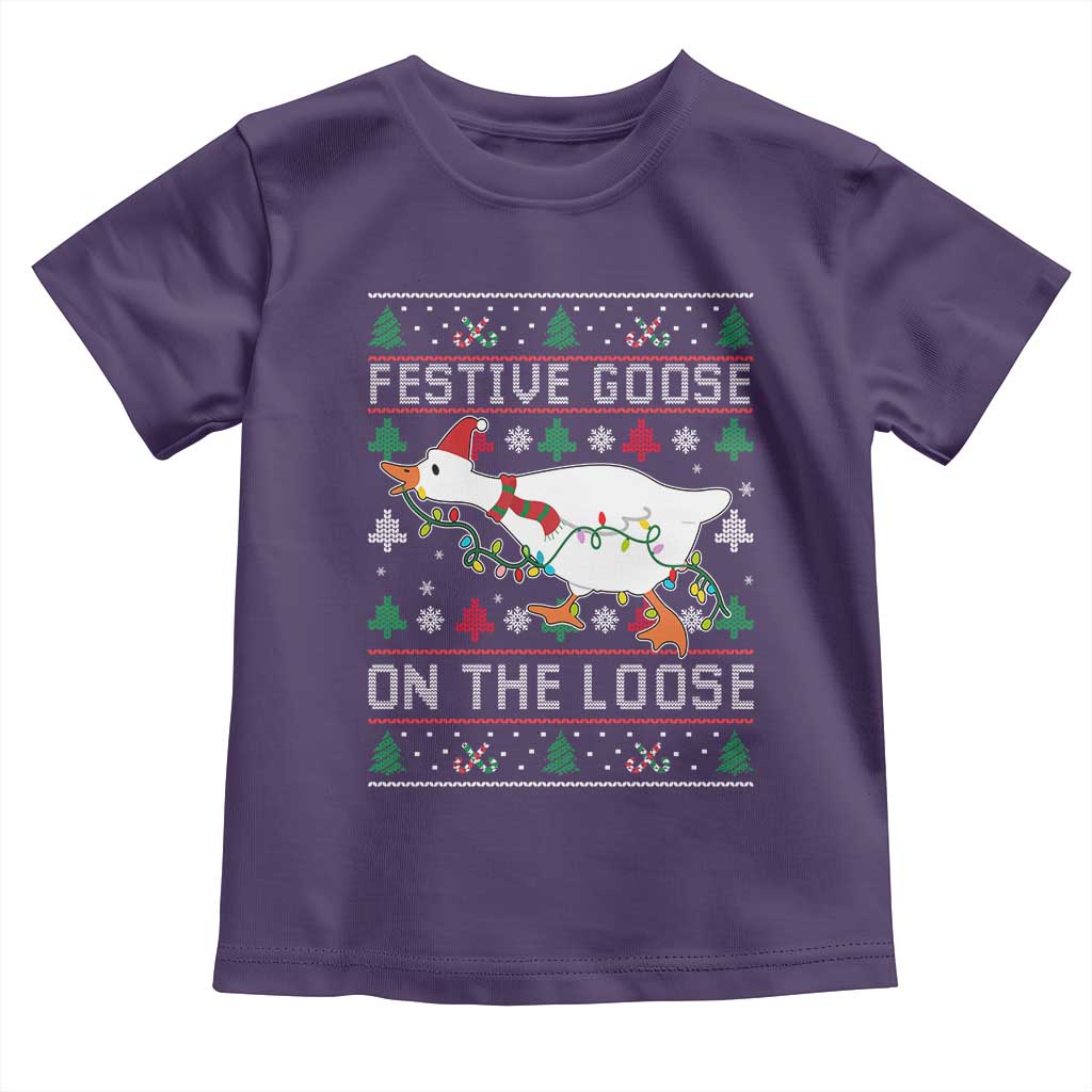 Funny Goose Ugly Christmas Toddler T Shirt Festive Goose On The Loose TS10 Purple Print Your Wear