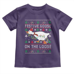 Funny Goose Ugly Christmas Toddler T Shirt Festive Goose On The Loose TS10 Purple Print Your Wear