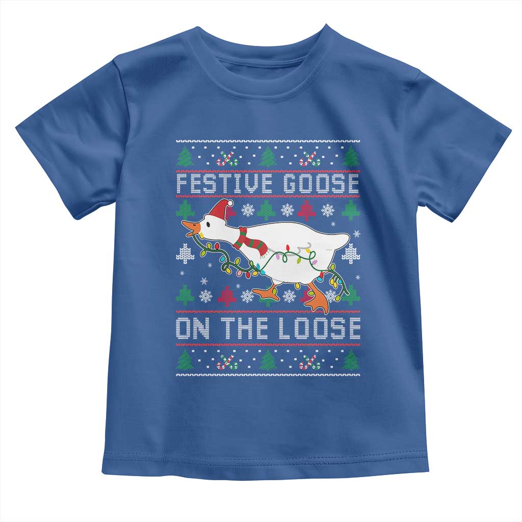 Funny Goose Ugly Christmas Toddler T Shirt Festive Goose On The Loose TS10 Royal Blue Print Your Wear