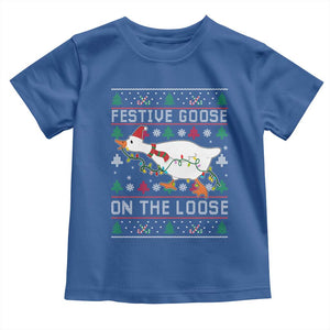 Funny Goose Ugly Christmas Toddler T Shirt Festive Goose On The Loose TS10 Royal Blue Print Your Wear