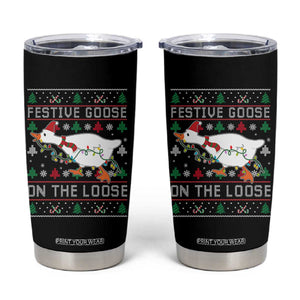 Funny Goose Ugly Christmas Tumbler Cup Festive Goose On The Loose TS10 Black Print Your Wear