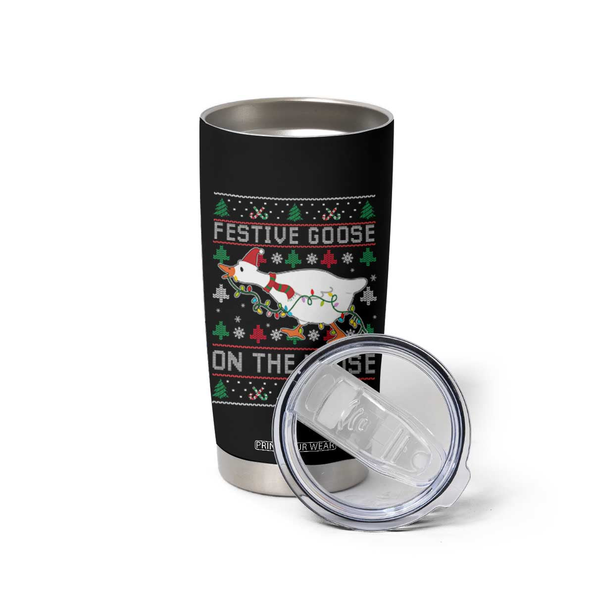Funny Goose Ugly Christmas Tumbler Cup Festive Goose On The Loose TS10 Print Your Wear