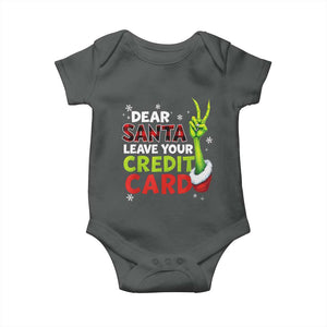 Funny Christmas Baby Onesie Dear Santa Leave Your Credit Card Red Plaid Pajamas TS10 Dark Heather Print Your Wear