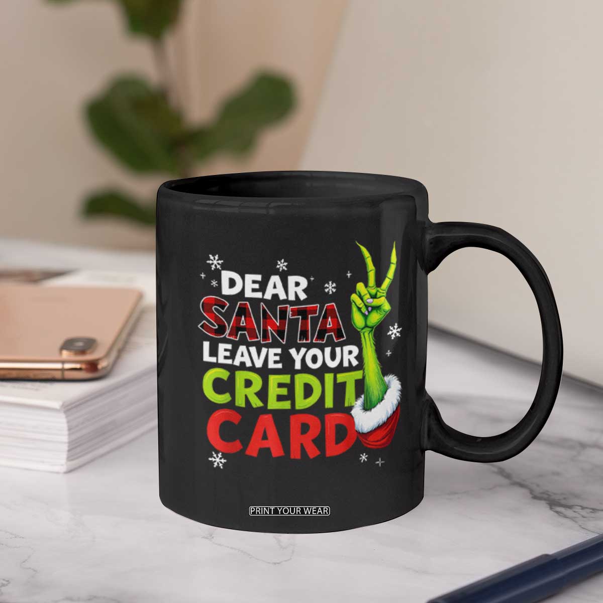 Funny Christmas Coffee Mug Dear Santa Leave Your Credit Card Red Plaid Pajamas TS10 Print Your Wear