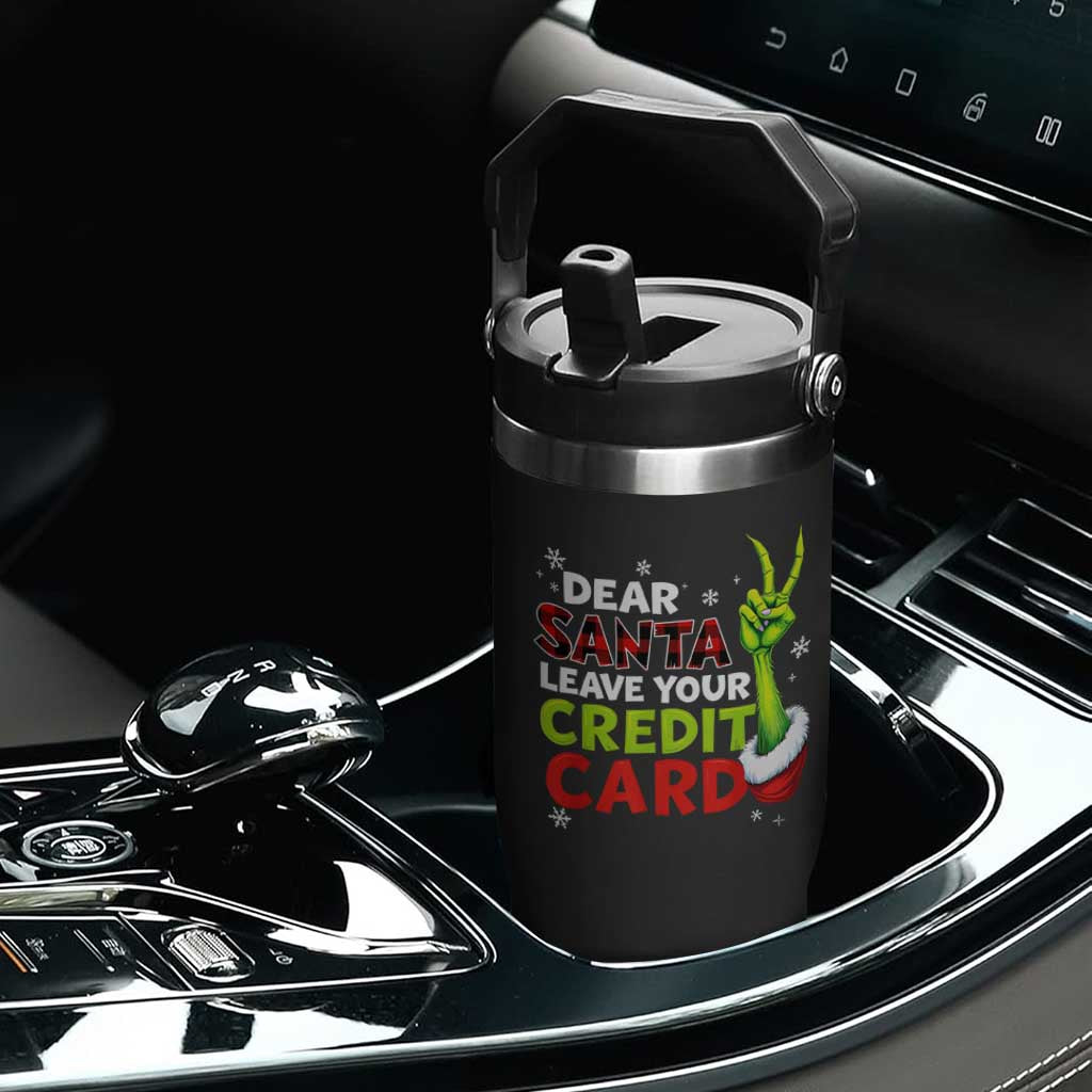 Funny Christmas Flip Straw Tumbler Dear Santa Leave Your Credit Card Red Plaid Pajamas TS10 Print Your Wear