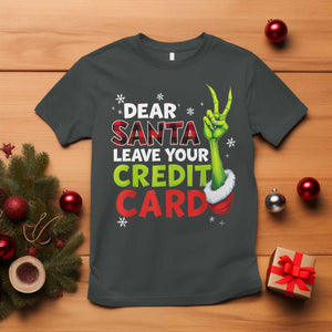 Funny Christmas T Shirt Dear Santa Leave Your Credit Card Red Plaid Pajamas TS10 Dark Heather Print Your Wear