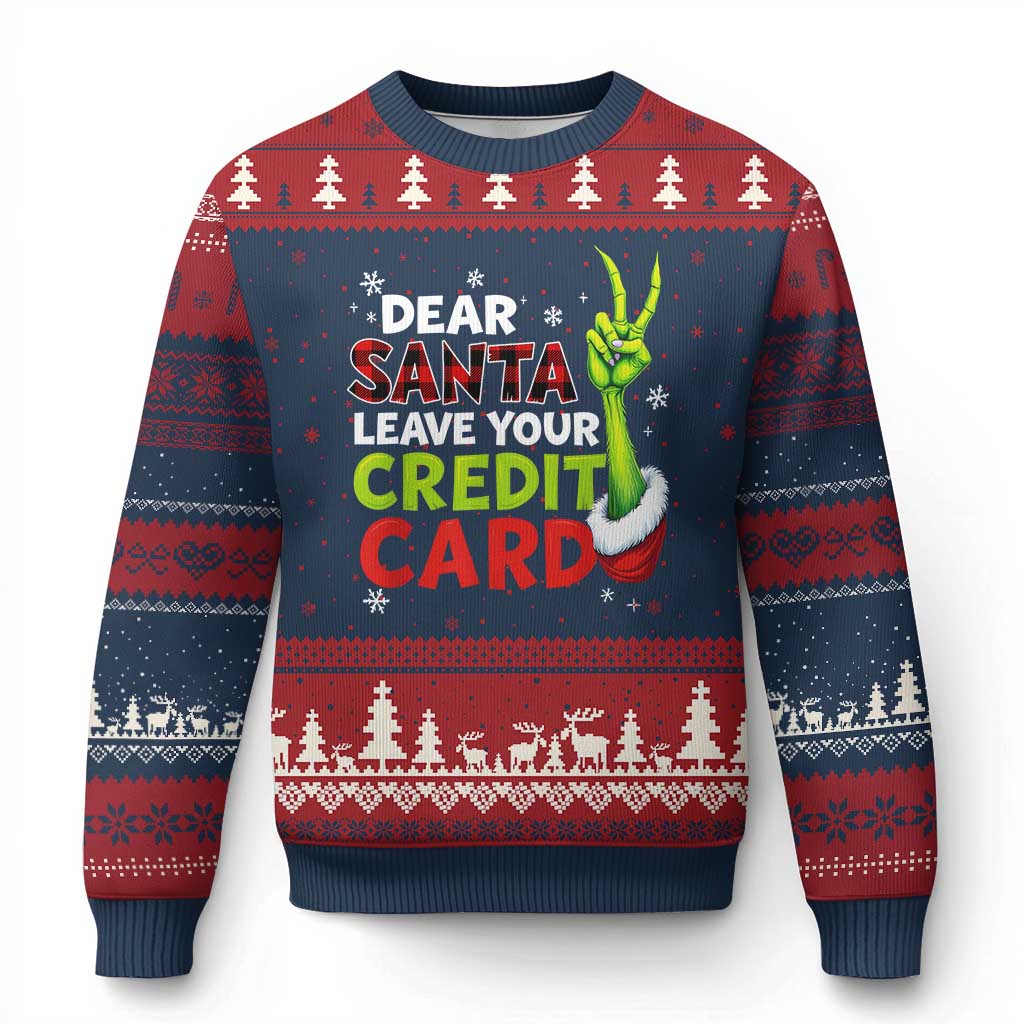 Funny Xmas Ugly Christmas Sweater Dear Santa Leave Your Credit Card Red Plaid Pajamas TS10 Navy Red Print Your Wear