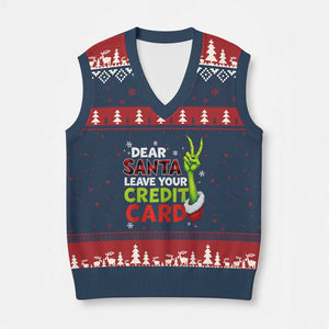Funny Xmas V-Neck Knit Sweater Vest Dear Santa Leave Your Credit Card Red Plaid Pajamas TS10 Navy Red Print Your Wear