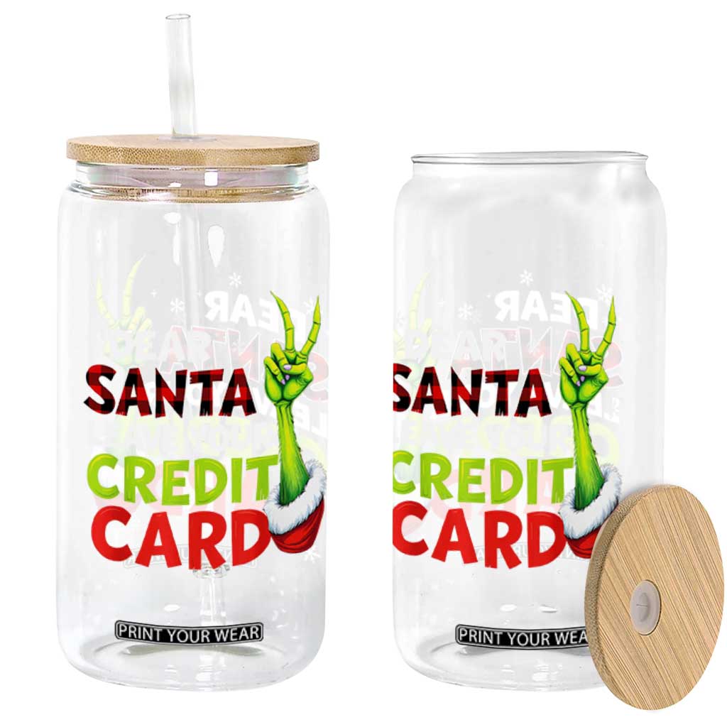 Funny Christmas Glass Can Dear Santa Leave Your Credit Card Red Plaid Pajamas TS10 Print Your Wear