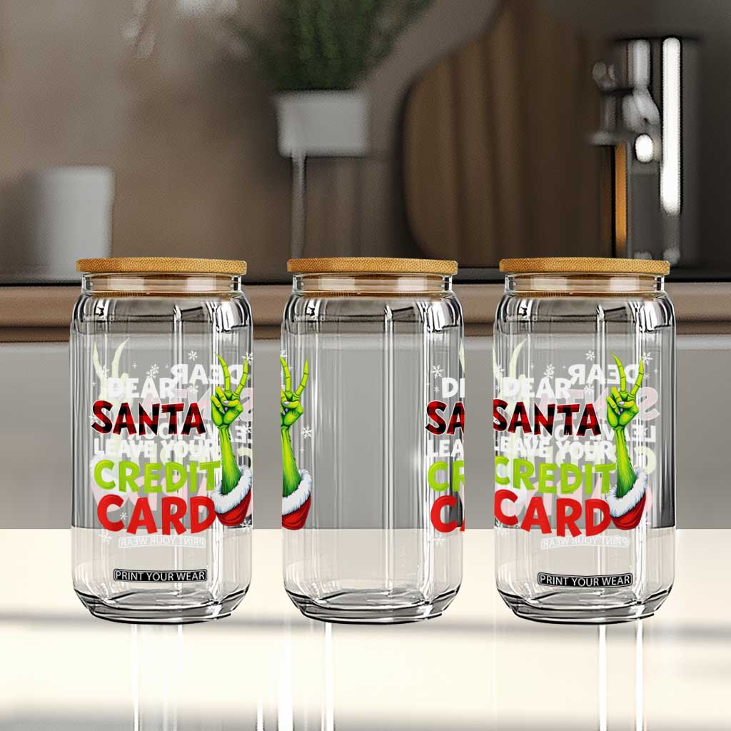 Funny Christmas Glass Can Dear Santa Leave Your Credit Card Red Plaid Pajamas TS10 Print Your Wear