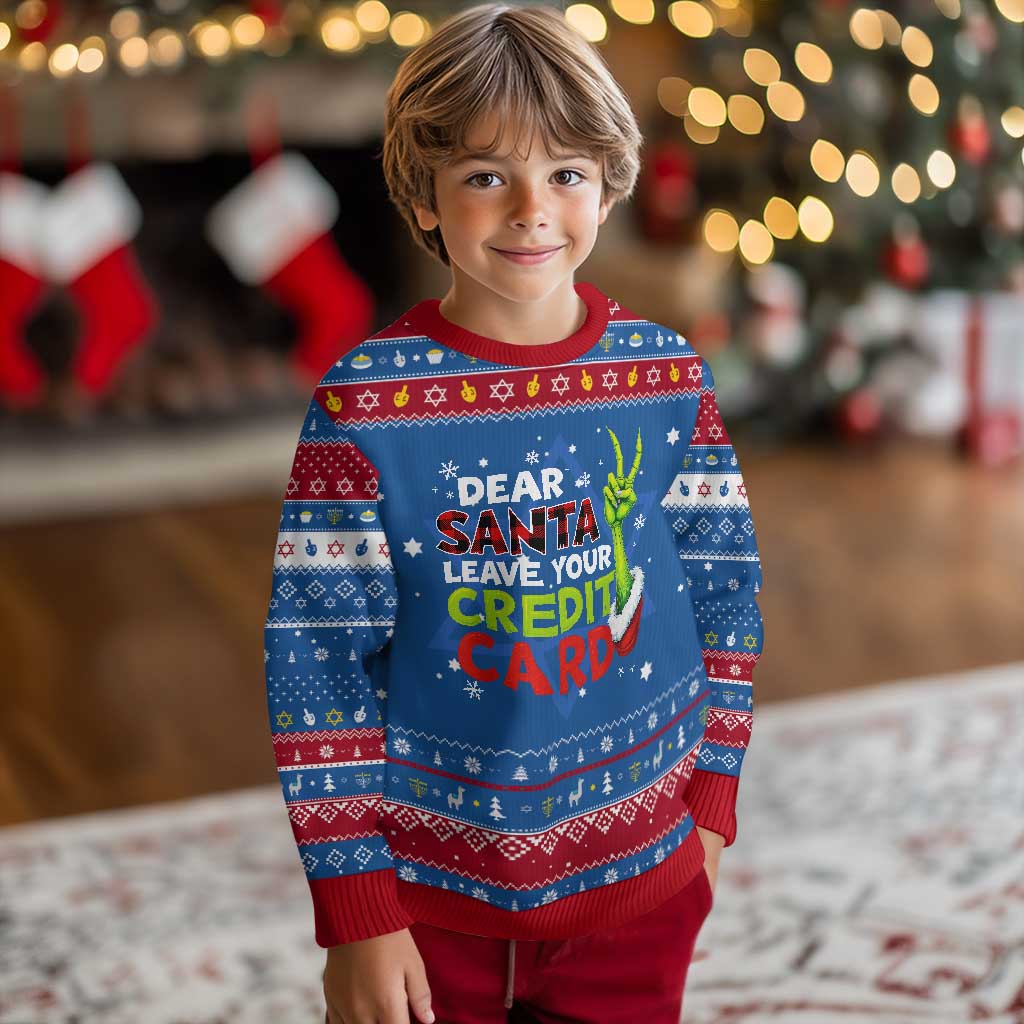 Funny Christmas Hanukkah Ugly Sweater Dear Santa Leave Your Credit Card Red Plaid Pajamas TS10 Blue Red Print Your Wear