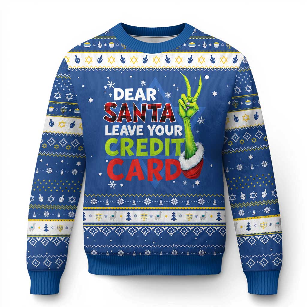 Funny Christmas Hanukkah Ugly Sweater Dear Santa Leave Your Credit Card Red Plaid Pajamas TS10 Blue White Print Your Wear
