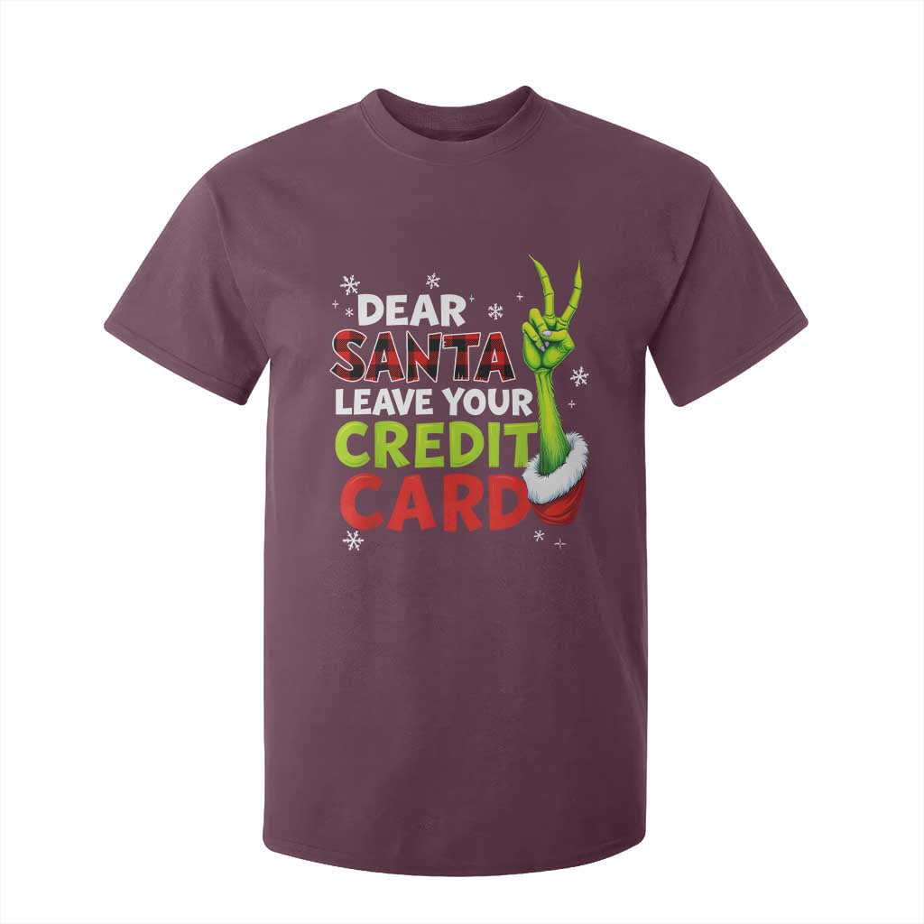 Funny Christmas T Shirt For Kid Dear Santa Leave Your Credit Card Red Plaid Pajamas TS10 Maroon Print Your Wear