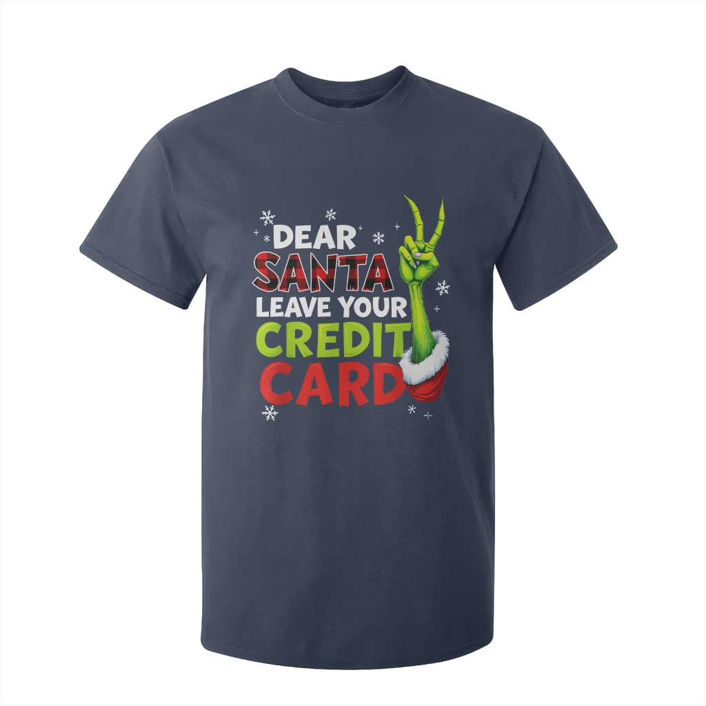 Funny Christmas T Shirt For Kid Dear Santa Leave Your Credit Card Red Plaid Pajamas TS10 Navy Print Your Wear