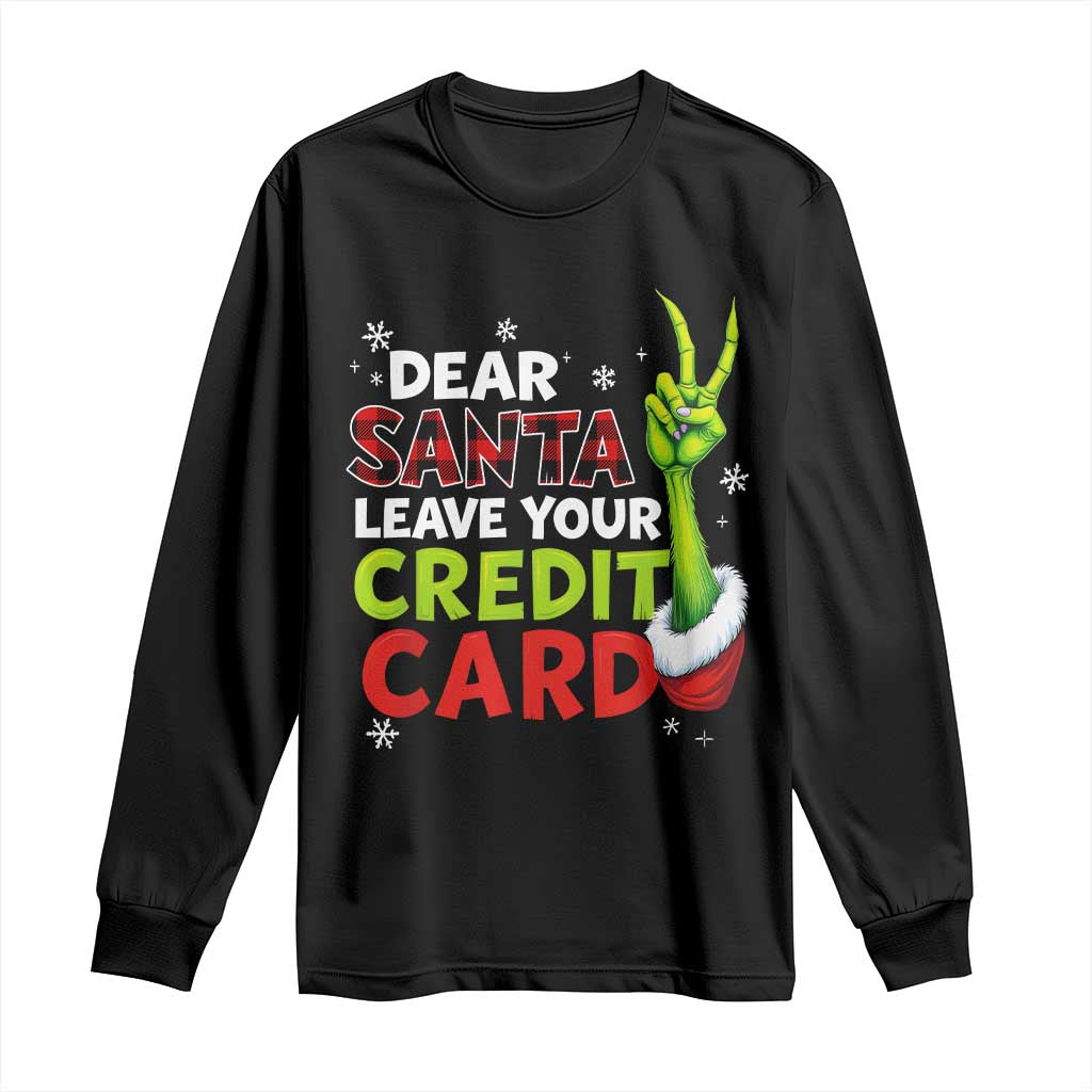 Funny Christmas Long Sleeve Shirt Dear Santa Leave Your Credit Card Red Plaid Pajamas TS10 Black Print Your Wear