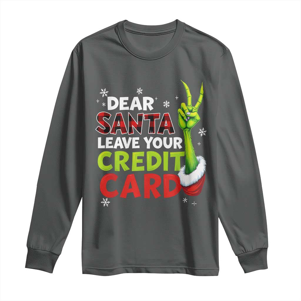 Funny Christmas Long Sleeve Shirt Dear Santa Leave Your Credit Card Red Plaid Pajamas TS10 Dark Heather Print Your Wear