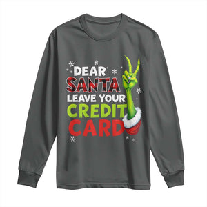 Funny Christmas Long Sleeve Shirt Dear Santa Leave Your Credit Card Red Plaid Pajamas TS10 Dark Heather Print Your Wear