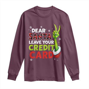 Funny Christmas Long Sleeve Shirt Dear Santa Leave Your Credit Card Red Plaid Pajamas TS10 Maroon Print Your Wear
