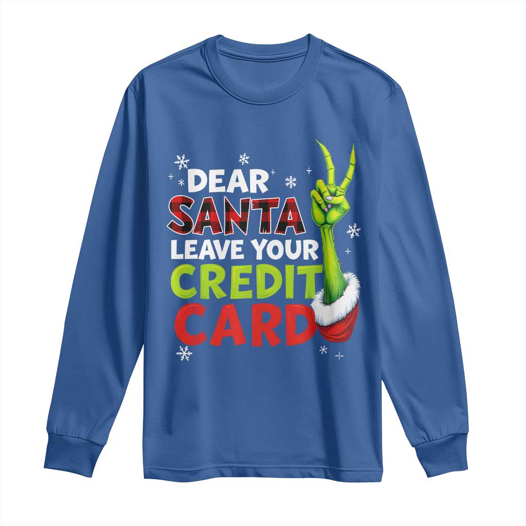 Funny Christmas Long Sleeve Shirt Dear Santa Leave Your Credit Card Red Plaid Pajamas TS10 Royal Blue Print Your Wear