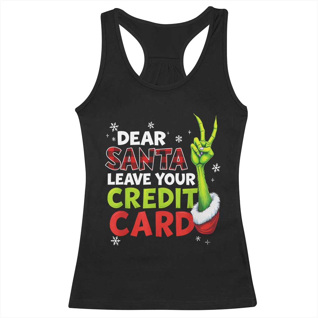 Funny Christmas Racerback Tank Top Dear Santa Leave Your Credit Card Red Plaid Pajamas TS10 Black Print Your Wear