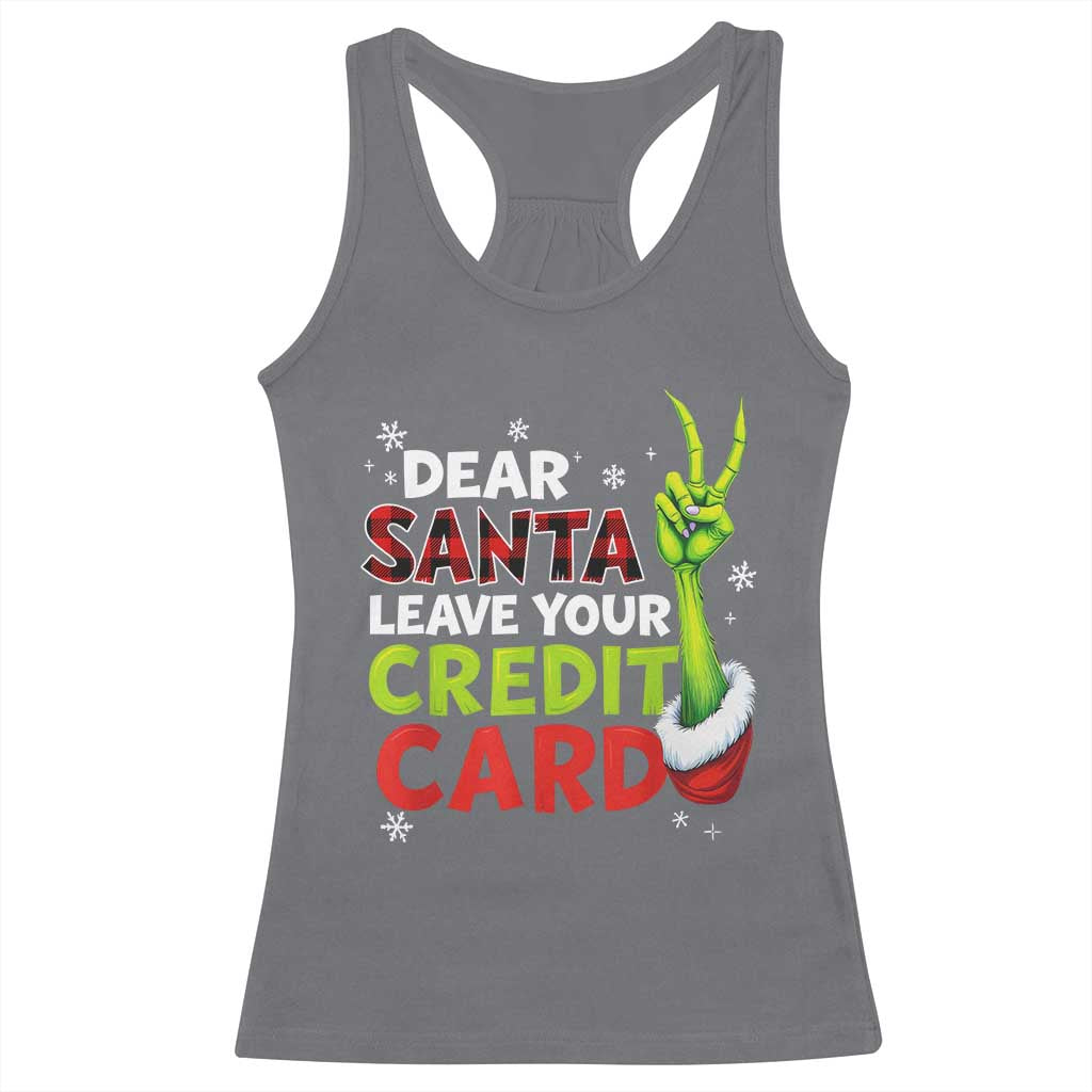 Funny Christmas Racerback Tank Top Dear Santa Leave Your Credit Card Red Plaid Pajamas TS10 Charcoal Print Your Wear